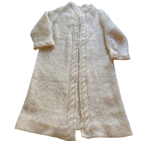 Vintage 50's Handknit Cream Mohair Long Sweater Coat Size Medium - Picture 3 of 8